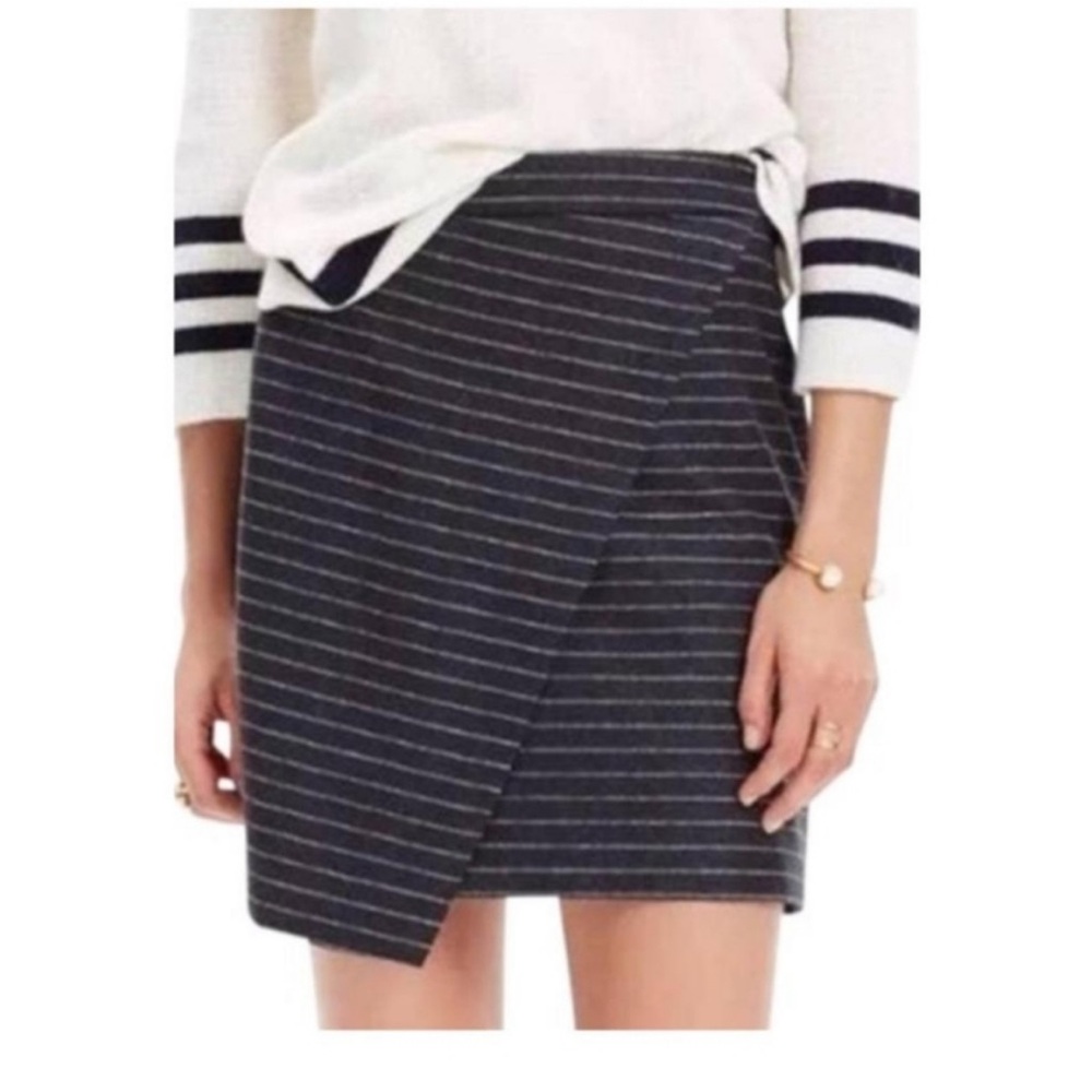 Madewell Striped Gray White Asymmetrical Mini Wool Skirt XS